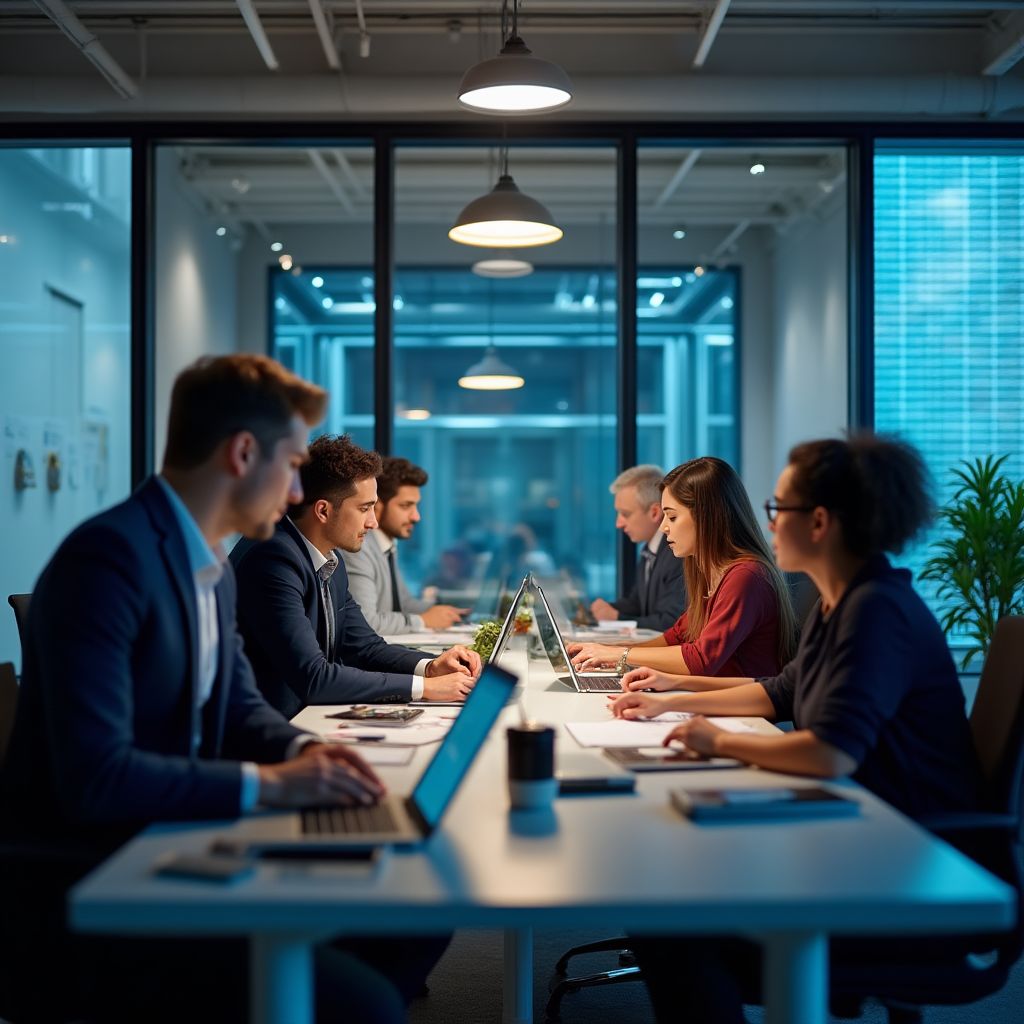 Fintech team collaborating